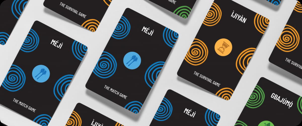 Yoruba game night card set - Méjì, Ìjìyán, and Gbajúmọ̀ games